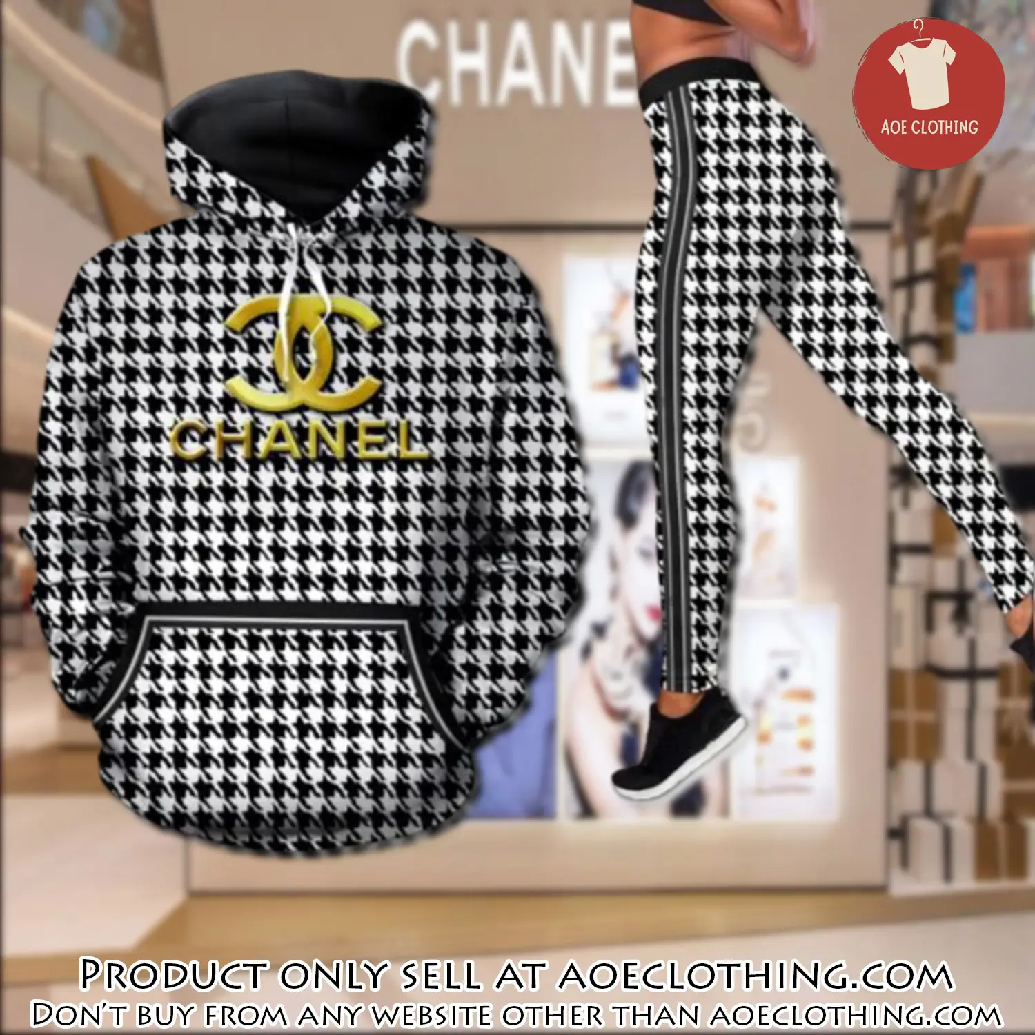 Chanel black white hoodie legging set luxury for women aoe1423317